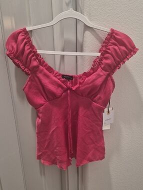 NEW Women’s Pink Ruffle-Sleeve Camisole with Tie Front